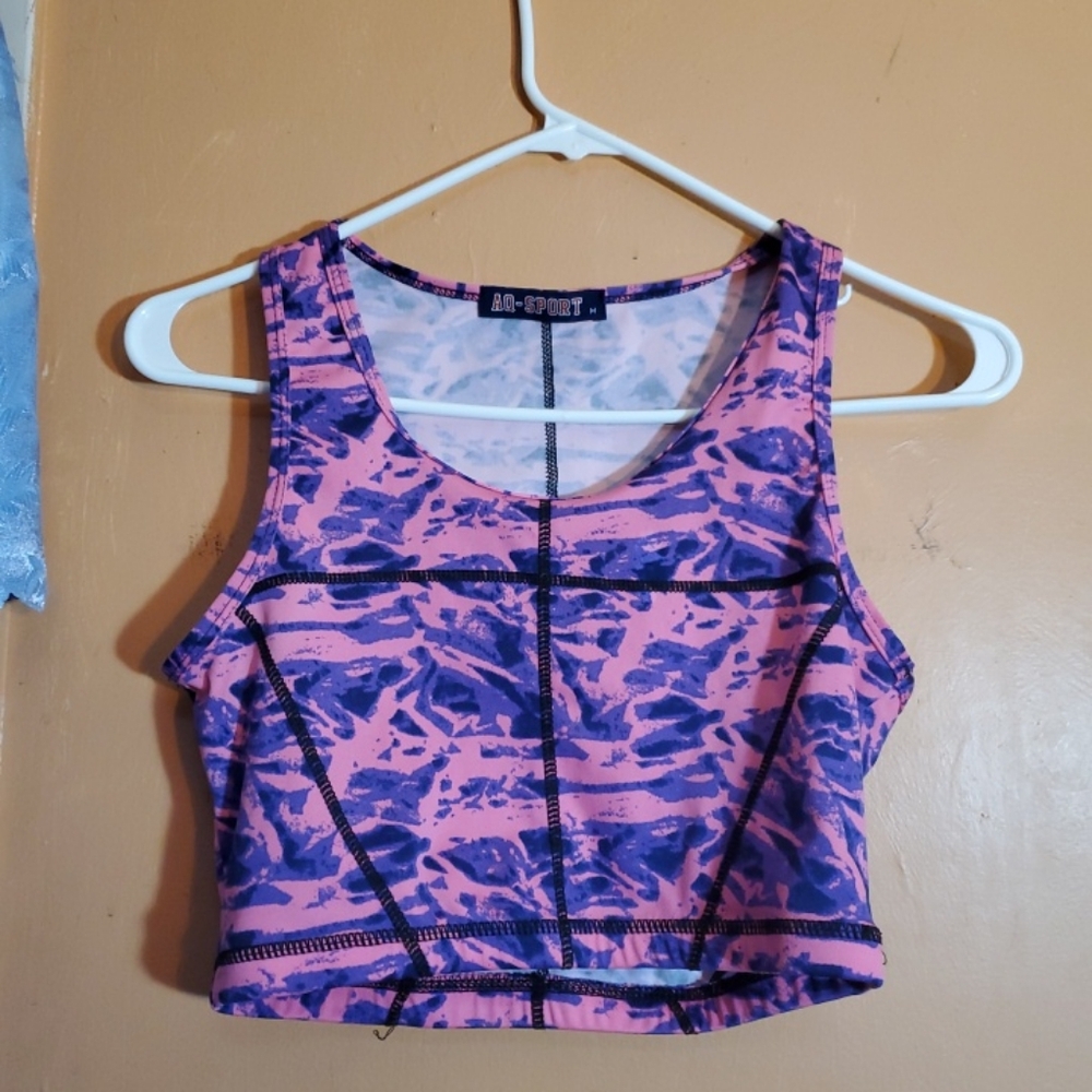 AQ SPORT Pink and Purple Tank Top. Medium.
